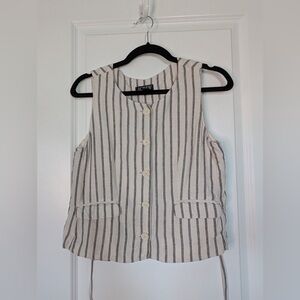 J. Crew Women’s Crewneck Vest Striped Linen Beige Size 6
